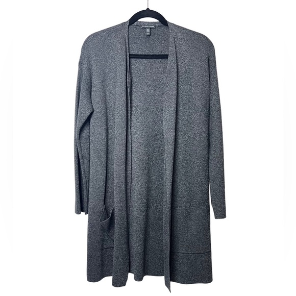 Eileen Fisher Tencel Stretch Longline Open Cardigan Black Marled Cardigan XS - Picture 1 of 4
